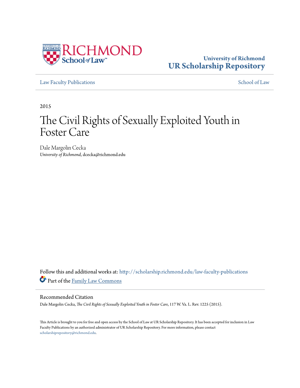 The Civil Rights of Sexually Exploited Youth in Foster Care, 117 W