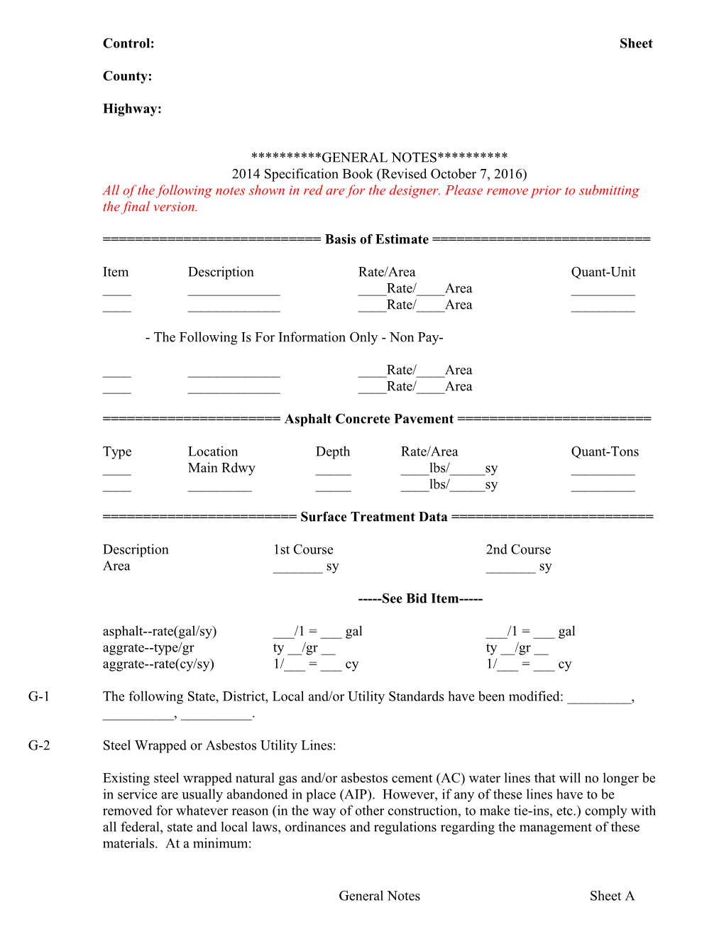 General Notes: 2014 Specification Book (Revised Oct. 7, 2016)