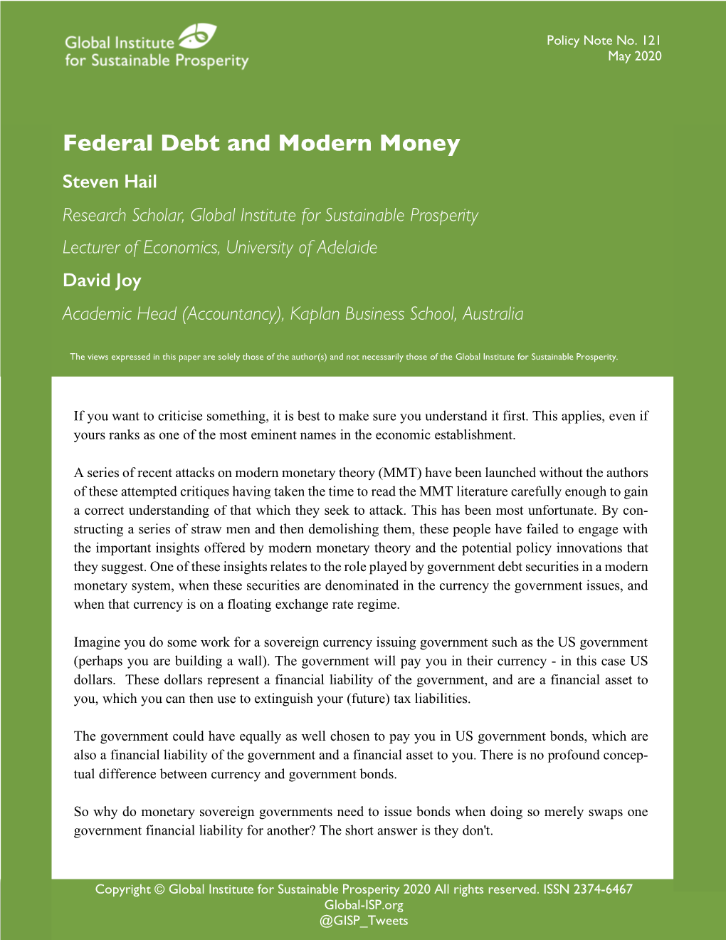 Federal Debt and Modern Money