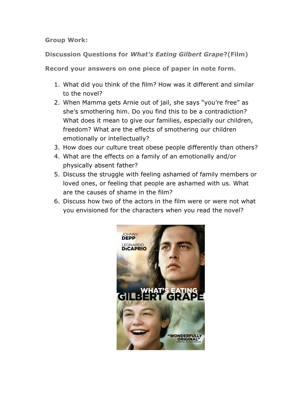 Discussion Questions for What S Eating Gilbert Grape