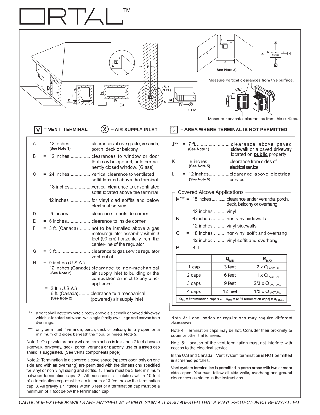 Ortal Horizontal Termination Clearance