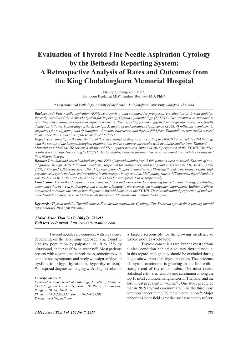 Evaluation of Thyroid Fine Needle Aspiration Cytology