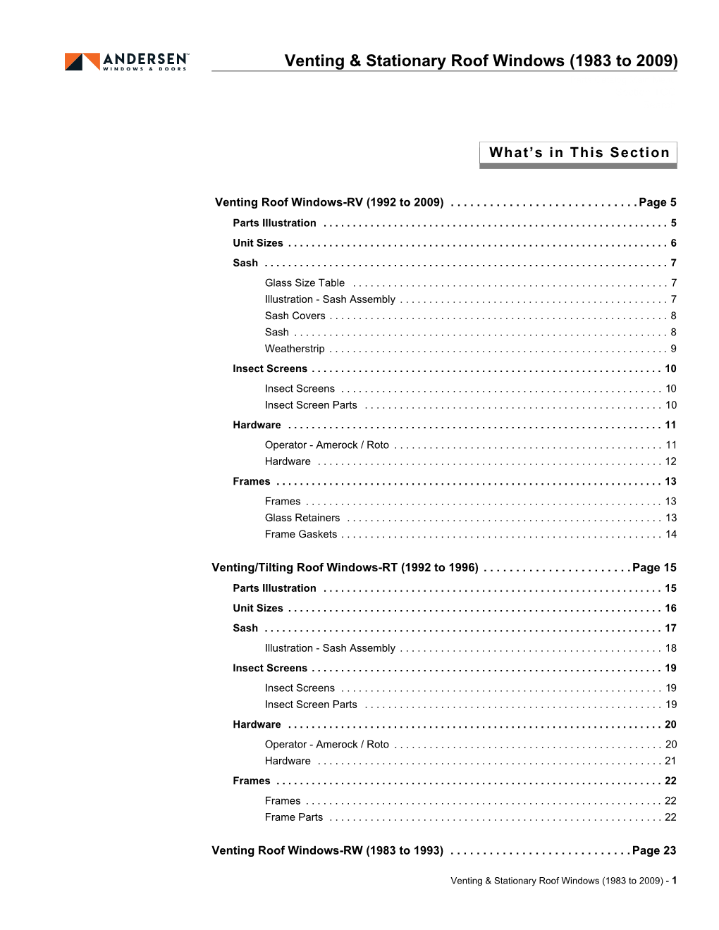 Venting & Stationary Roof Windows (1983 to 2009)