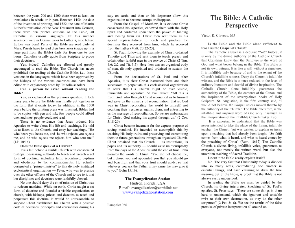 The Bible: a Catholic Perspective