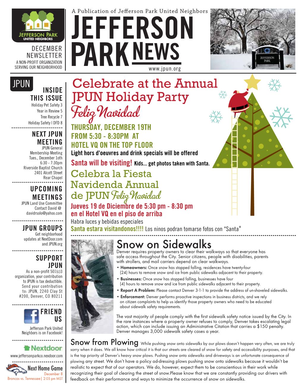 December Newsletter a Non-Profit Organization News Serving Our Neighborhood