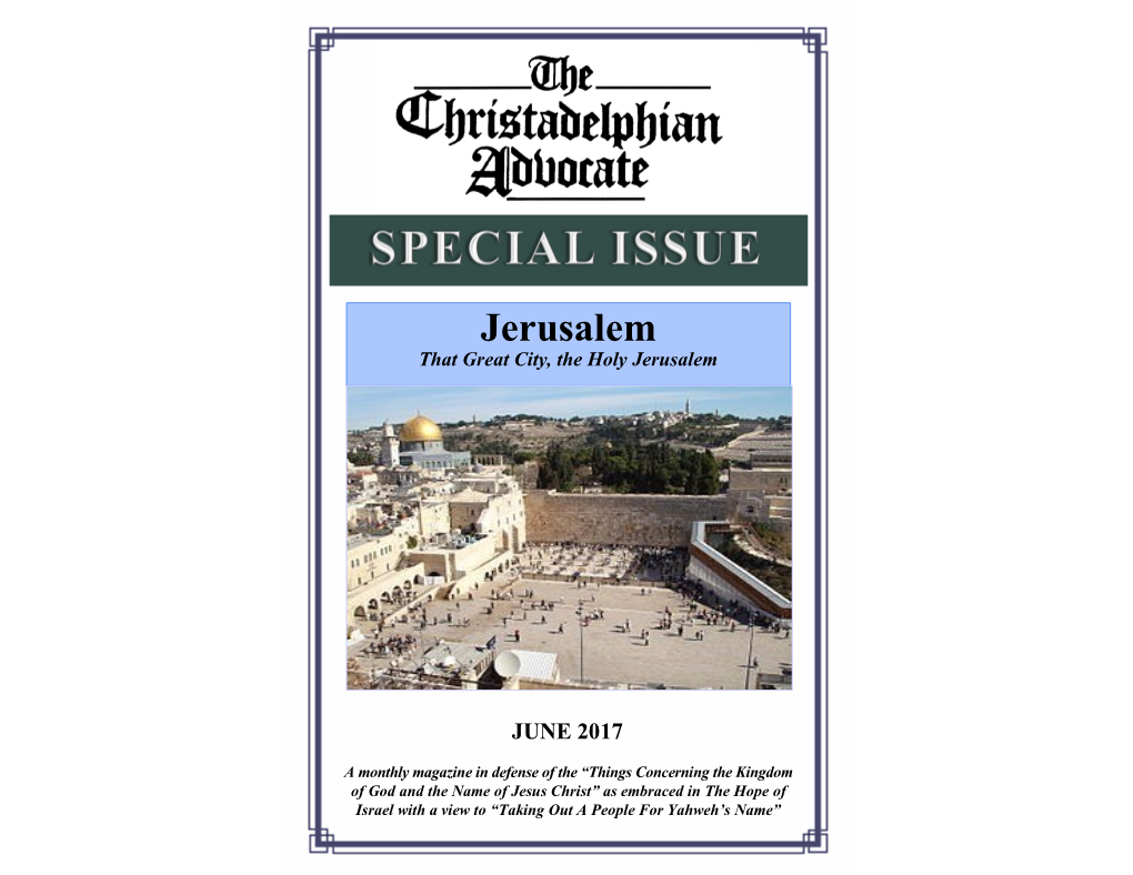 Jerusalem That Great City, the Holy Jerusalem