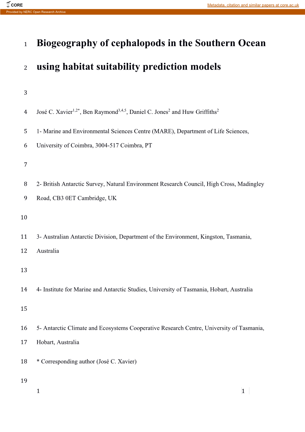 Biogeography of Cephalopods in the Southern Ocean Using Habitat