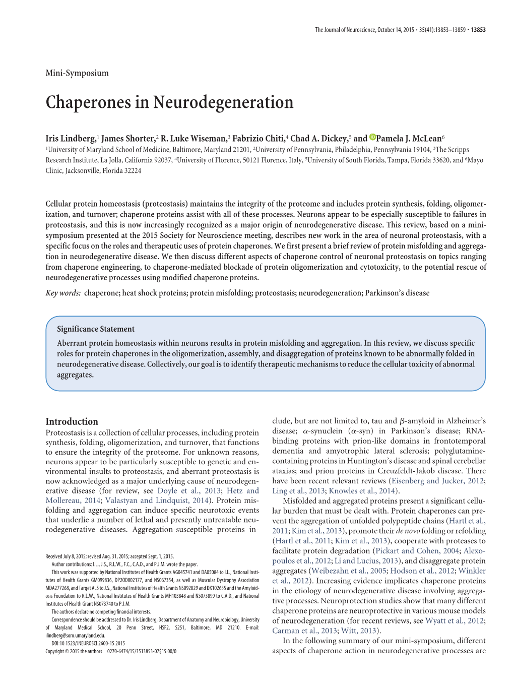 Chaperones in Neurodegeneration