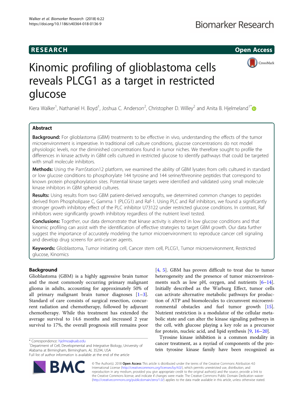 Kinomic Profiling of Glioblastoma Cells Reveals PLCG1 As a Target in Restricted Glucose Kiera Walker1, Nathaniel H