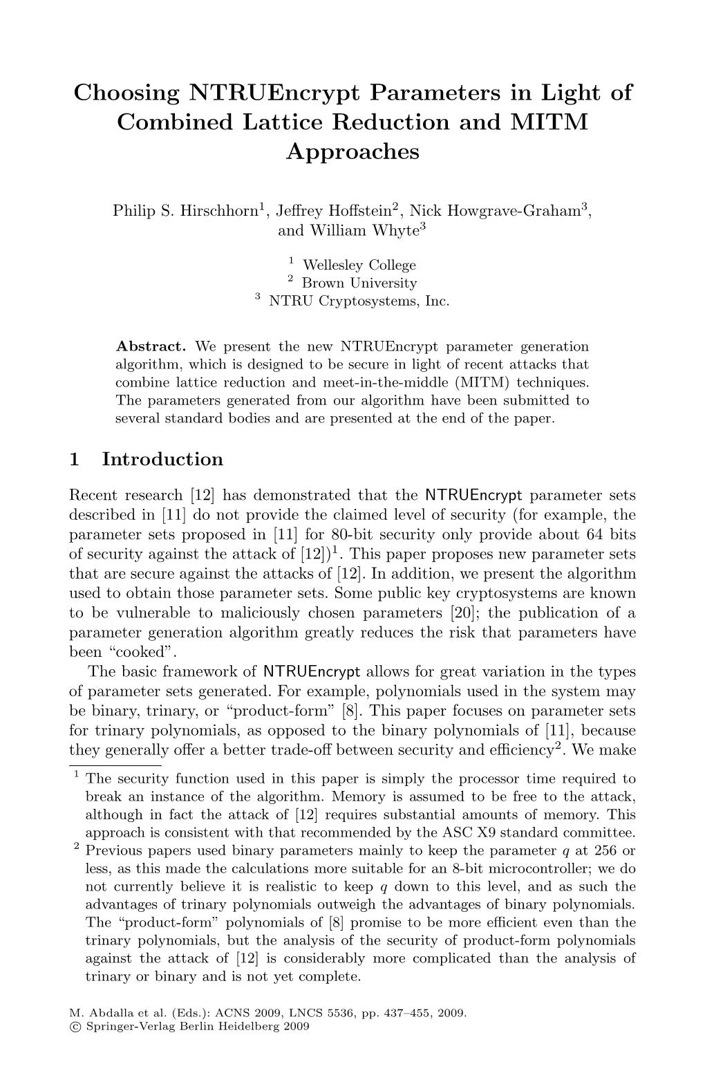 Choosing Ntruencrypt Parameters in Light of Combined Lattice Reduction and MITM Approaches