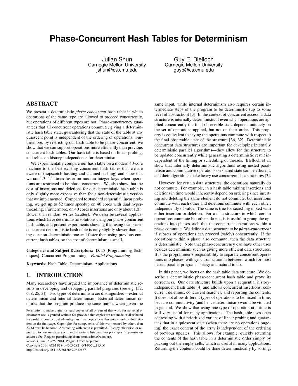 Phase-Concurrent Hash Tables for Determinism