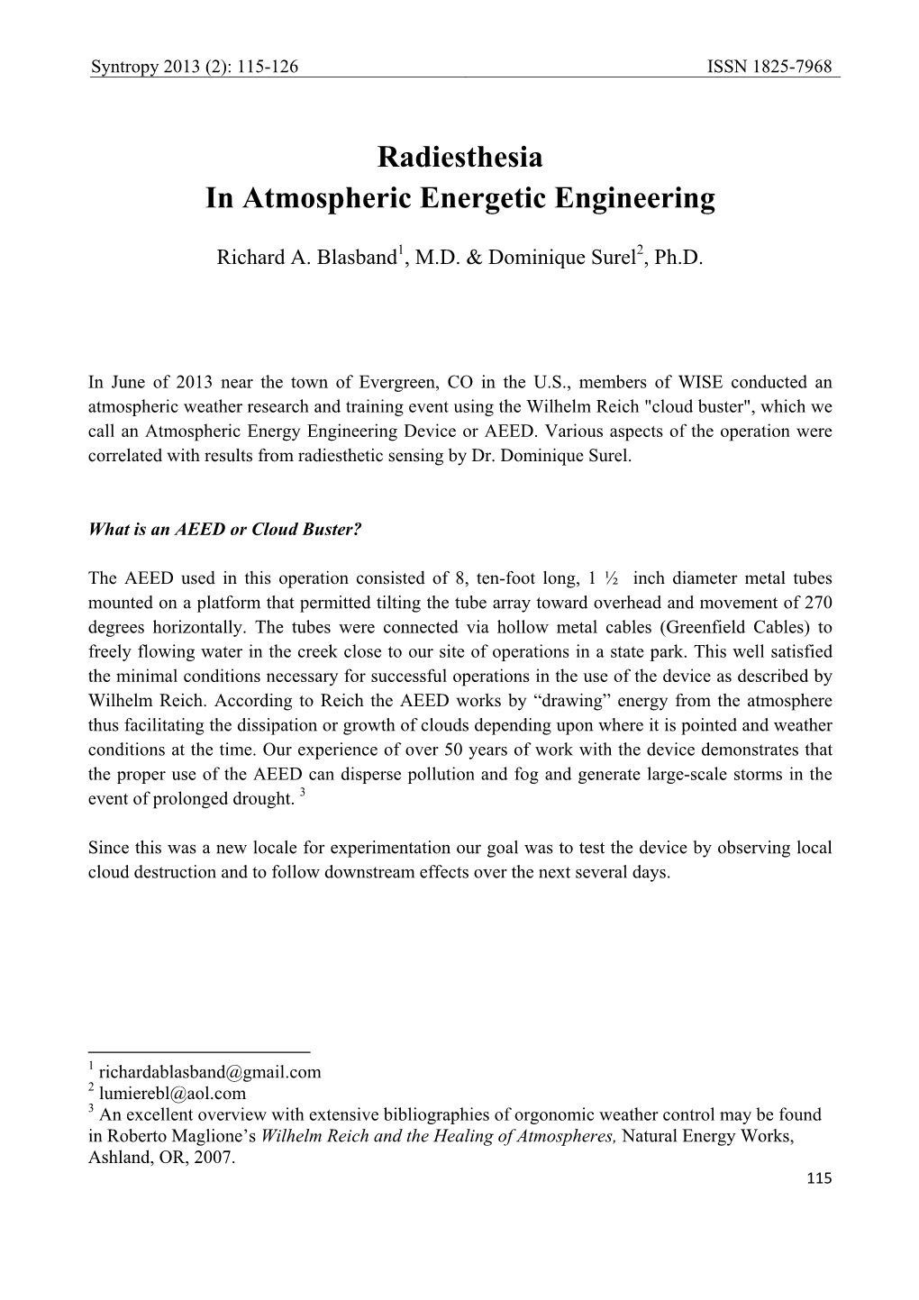 Radiesthesia in Atmospheric Energetic Engineering