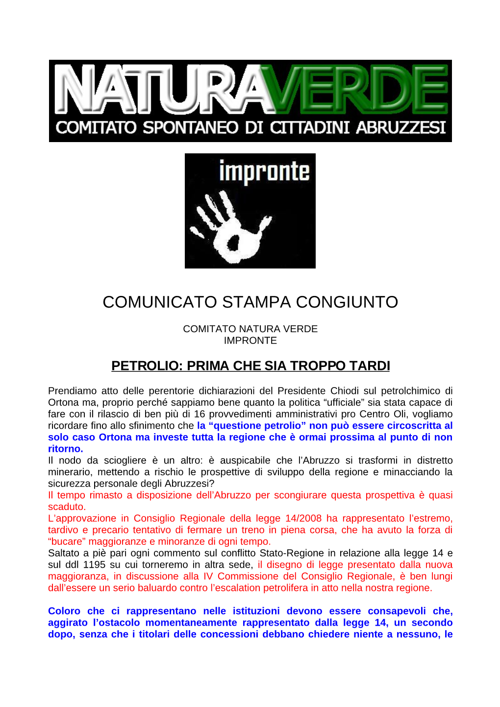 Comunicato Stampa Congiunto