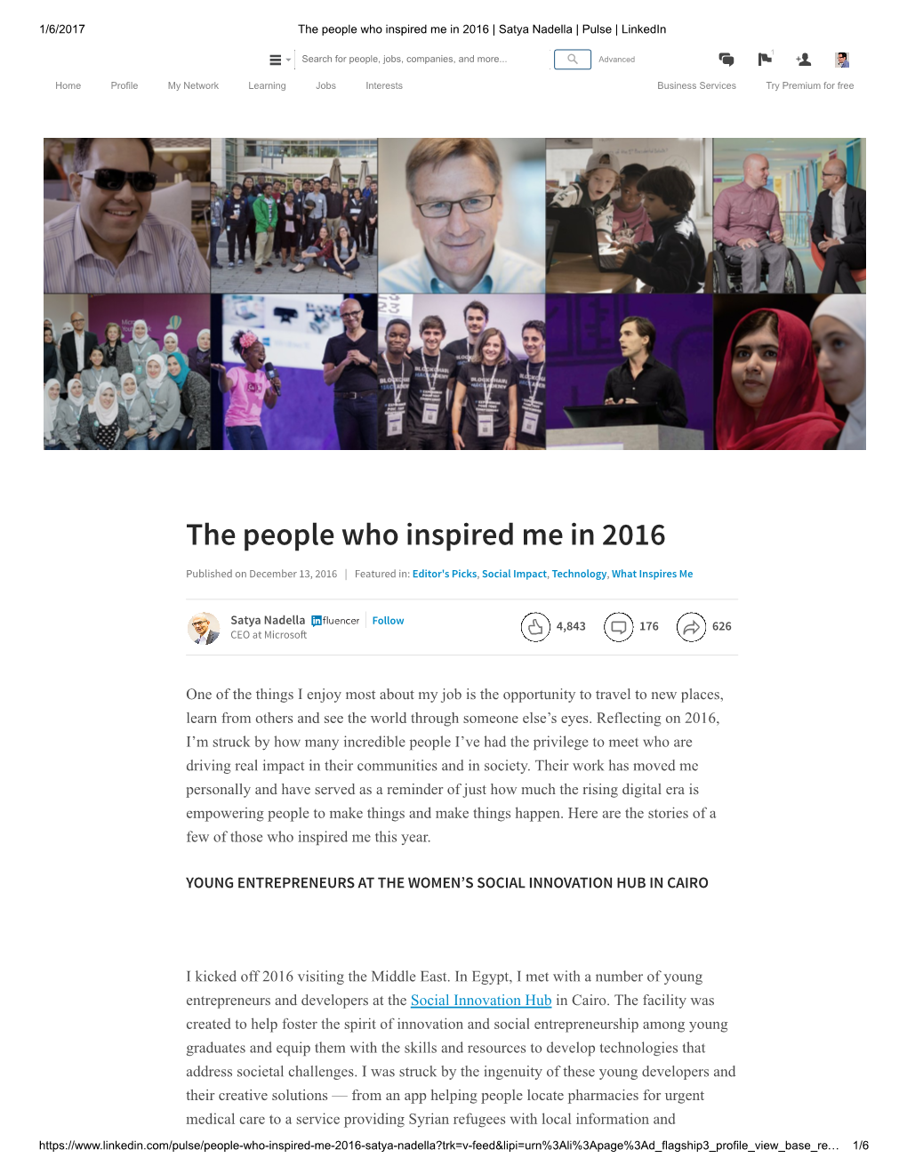 The People Who Inspired Me in 2016 by Satya Nadella