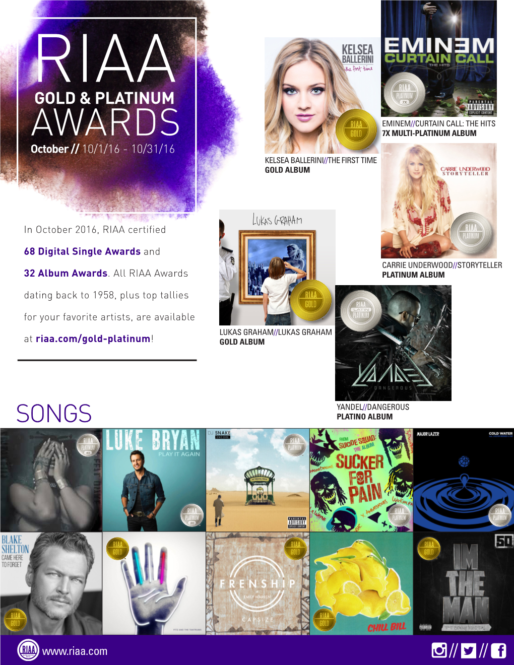 AWARDS 7X MULTI-PLATINUM ALBUM October // 10/1/16 - 10/31/16 KELSEA BALLERINI//THE FIRST TIME GOLD ALBUM