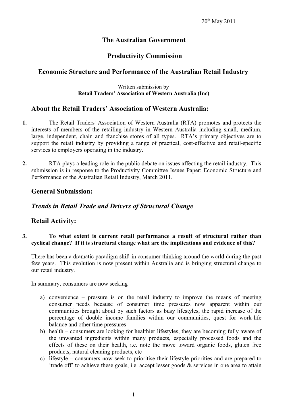 Submission 80 - Retail Traders' Association of Western Australia - Economic Structure And