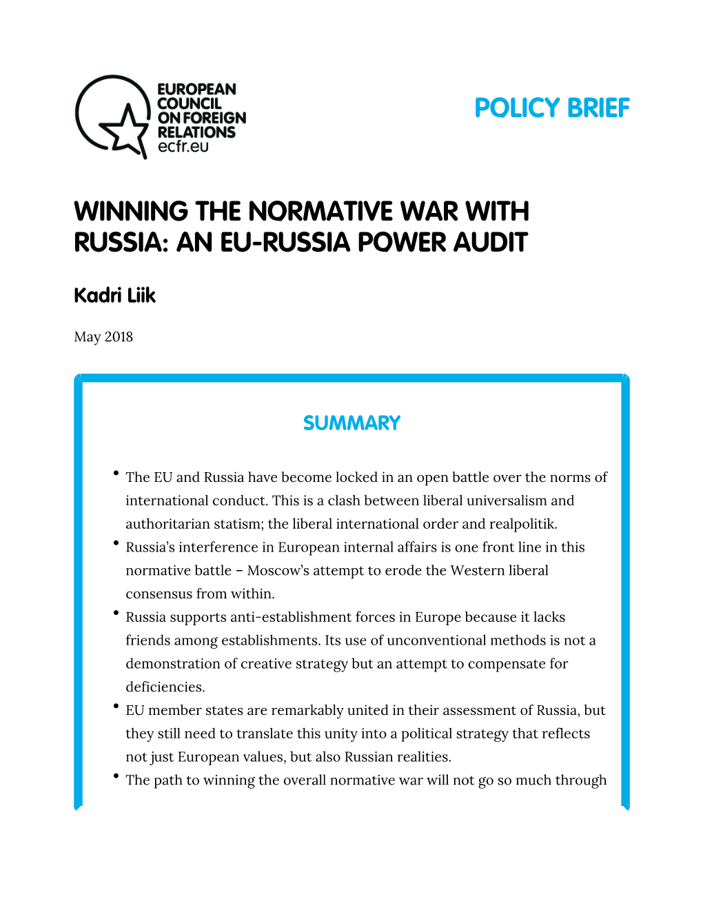 Winning the Normative War with Russia: an Eu-Russia Power Audit