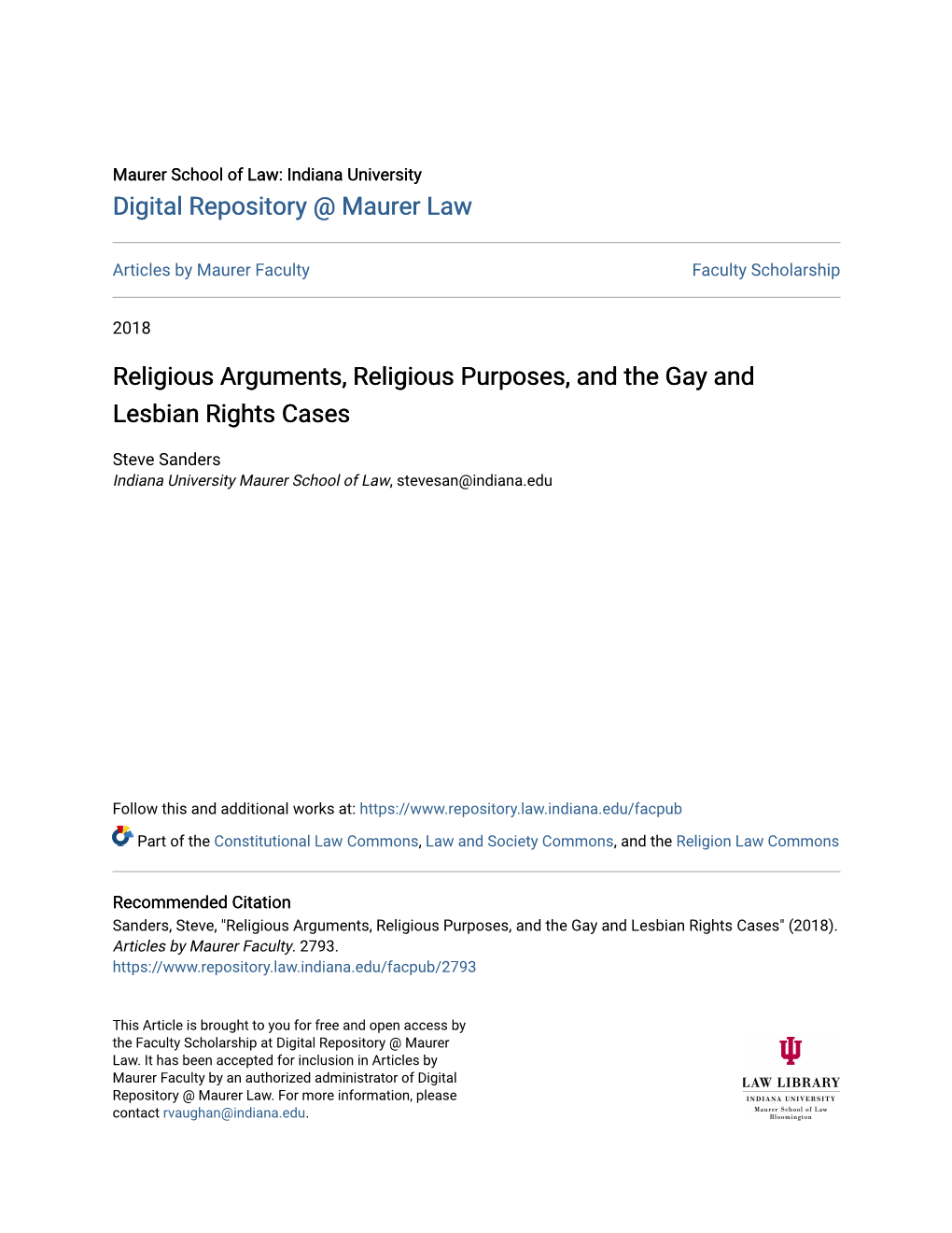 Religious Arguments, Religious Purposes, and the Gay and Lesbian Rights Cases