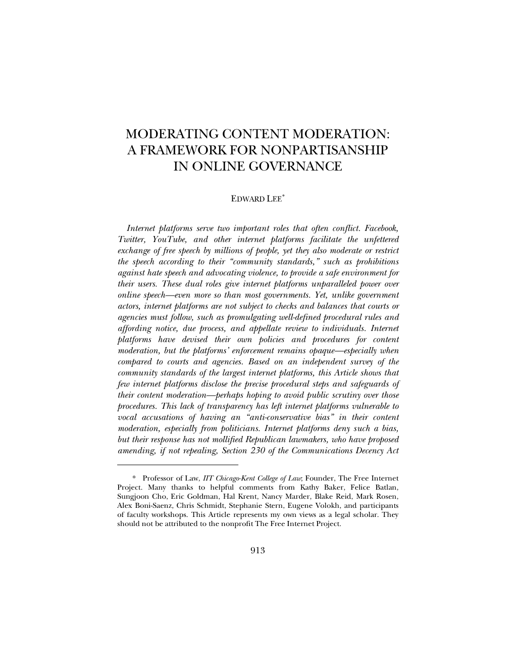 Moderating Content Moderation: a Framework for Nonpartisanship in Online Governance