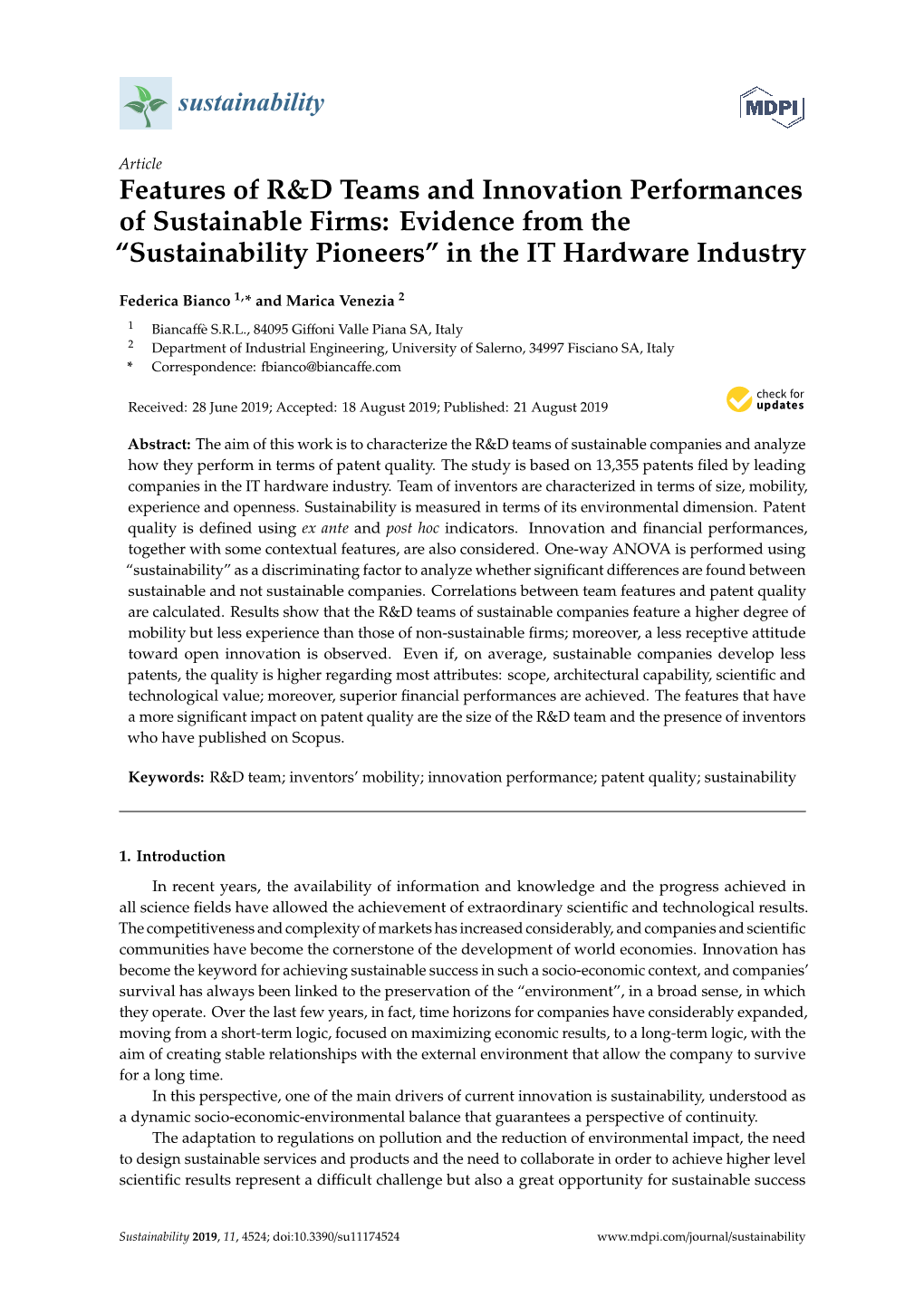 Features of R&D Teams and Innovation Performances Of