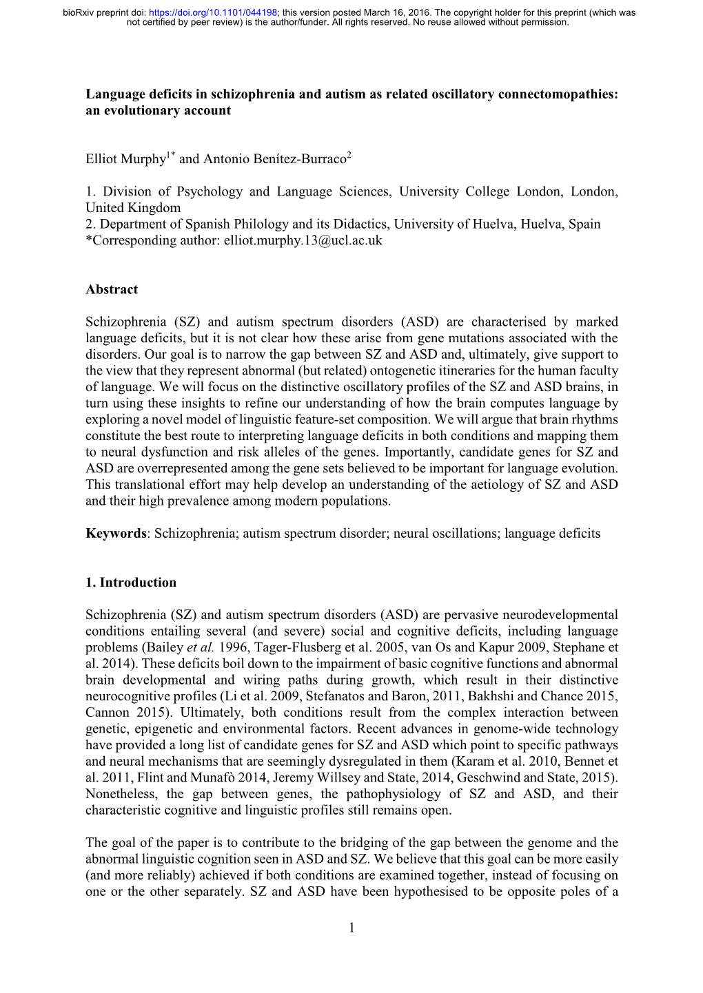 Language Deficits in Schizophrenia and Autism As Related Oscillatory Connectomopathies: an Evolutionary Account