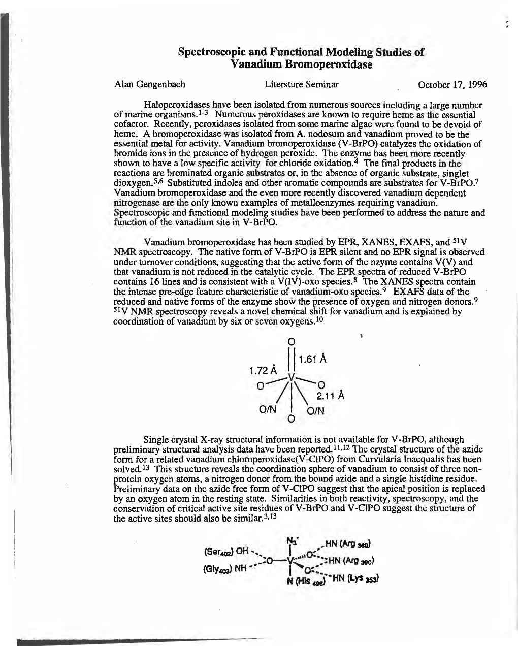 Spectroscopic and Functional Modeling Studies of Vanadium Bromoperoxidase