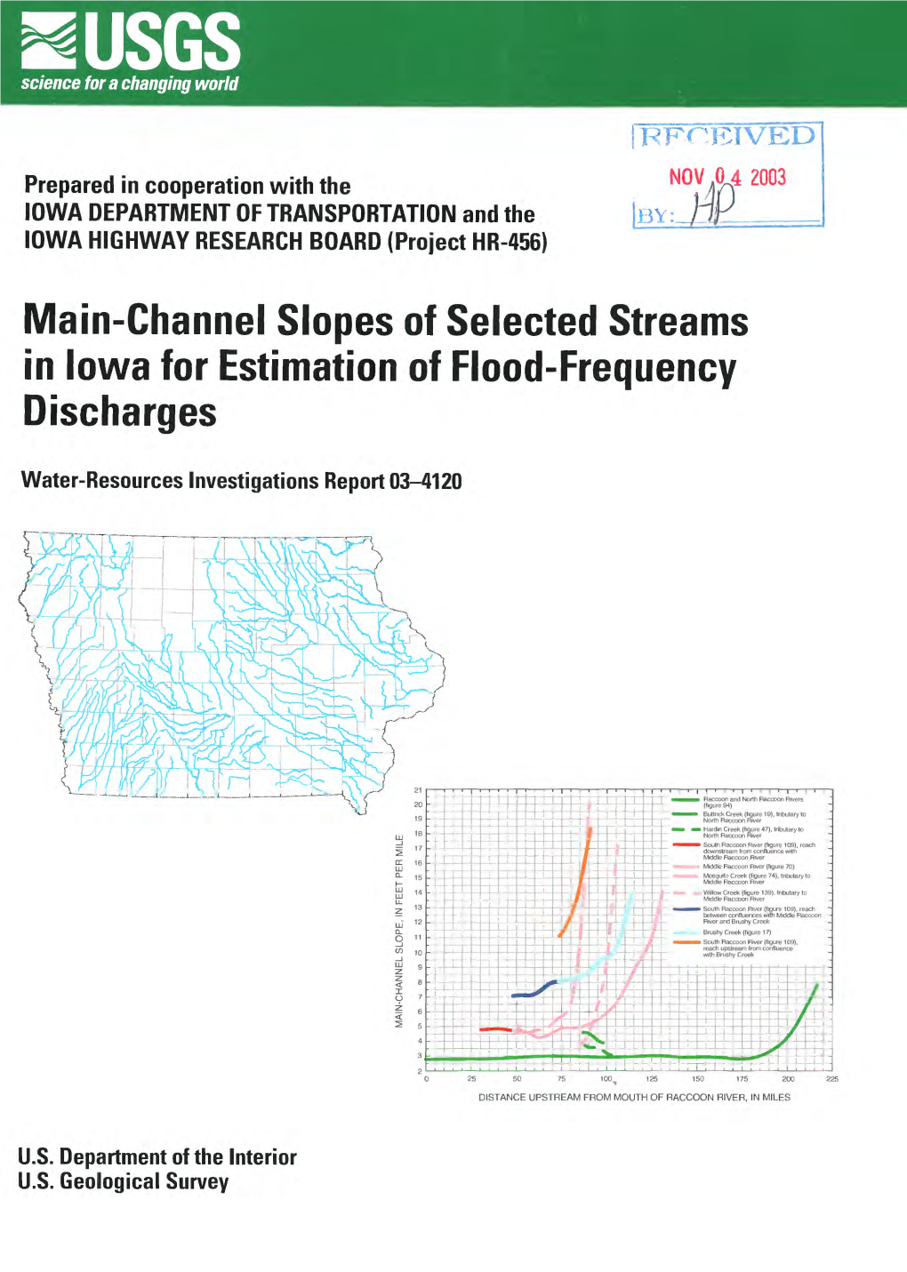 Main-Channel Slopes of Selected Streams in Iowa for Estimation of Flood-Frequency Discharges