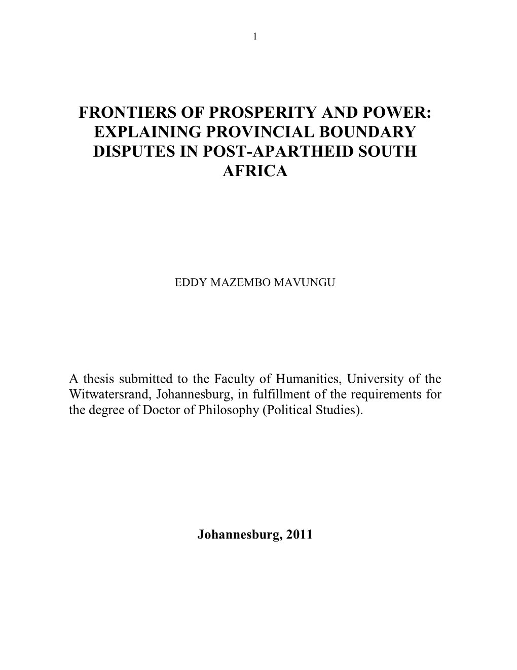 Chapter 1: Researching Post-Apartheid Provincial Boundary Disputes