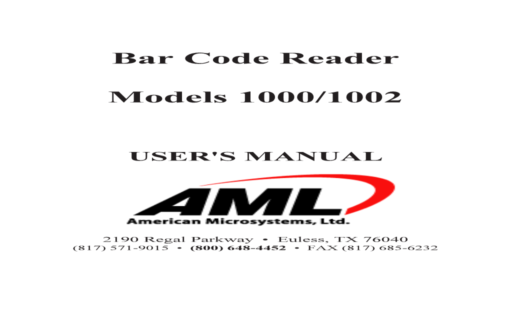 Bar Code Reader Models 1000/1002