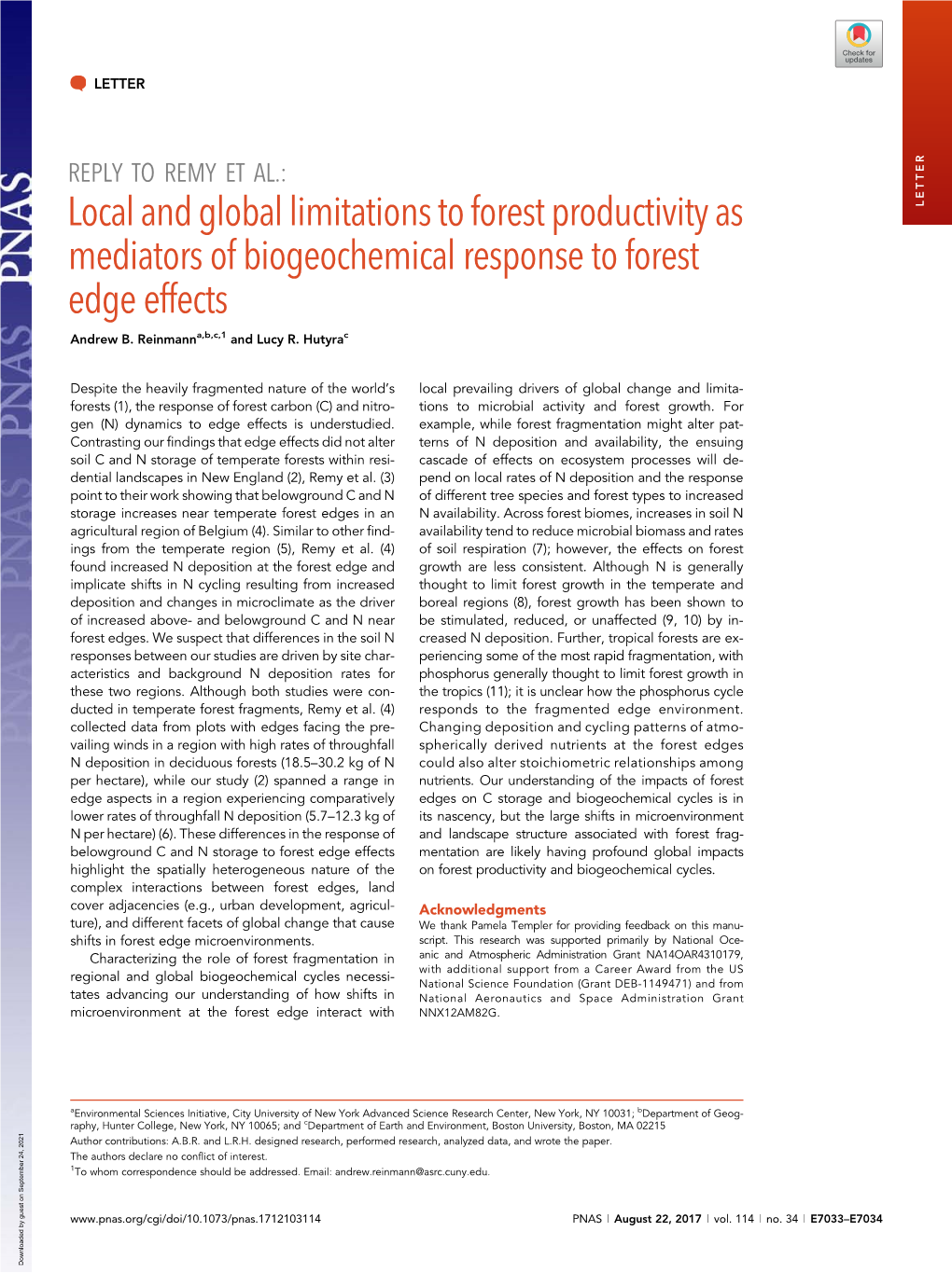 Local and Global Limitations to Forest Productivity As Mediators Of