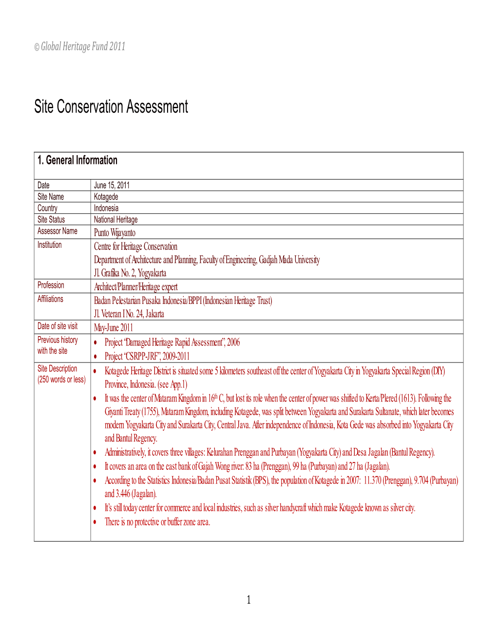 Site Conservation Assessment