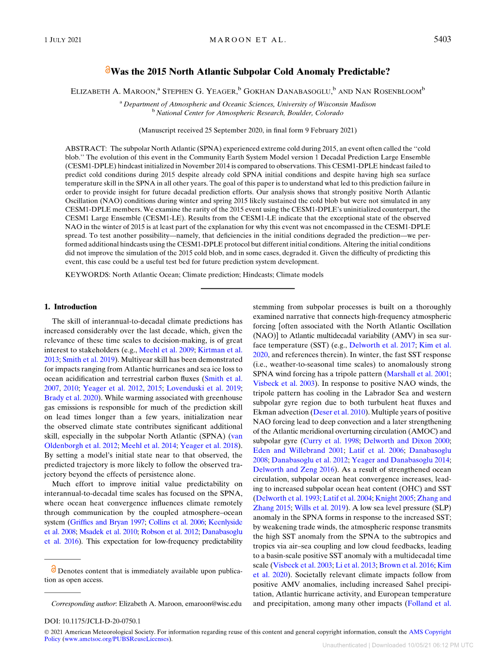 Downloaded 10/05/21 06:12 PM UTC 5404 JOURNAL of CLIMATE VOLUME 34