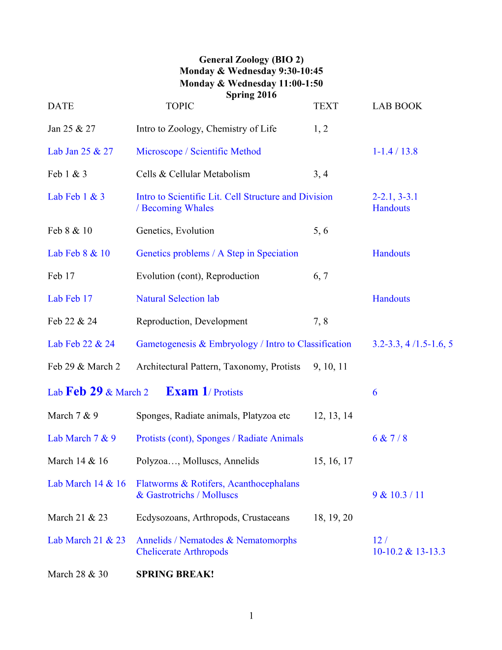 General Zoology (BIO 2)