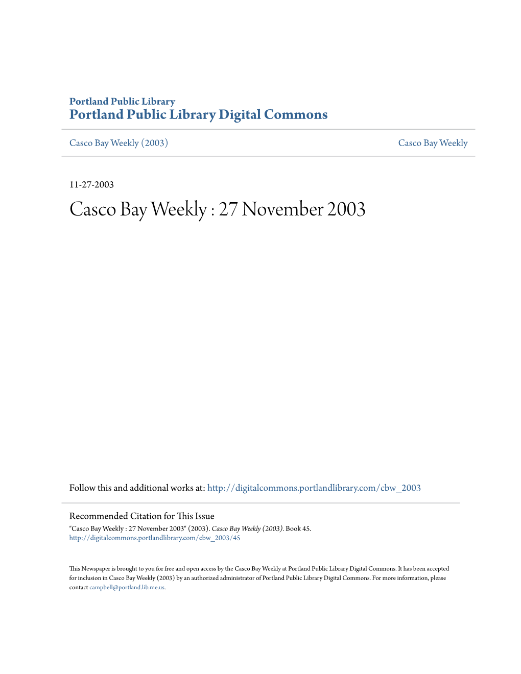 Casco Bay Weekly (2003) Casco Bay Weekly