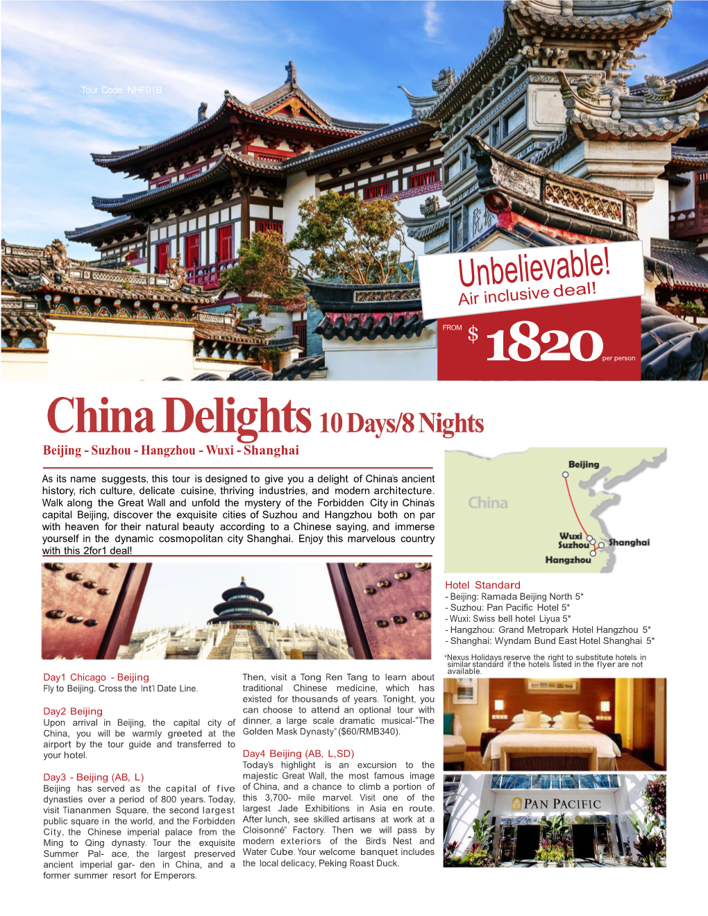 China Delights 10 Days/8 Nights Beijing - Suzhou - Hangzhou - Wuxi - Shanghai