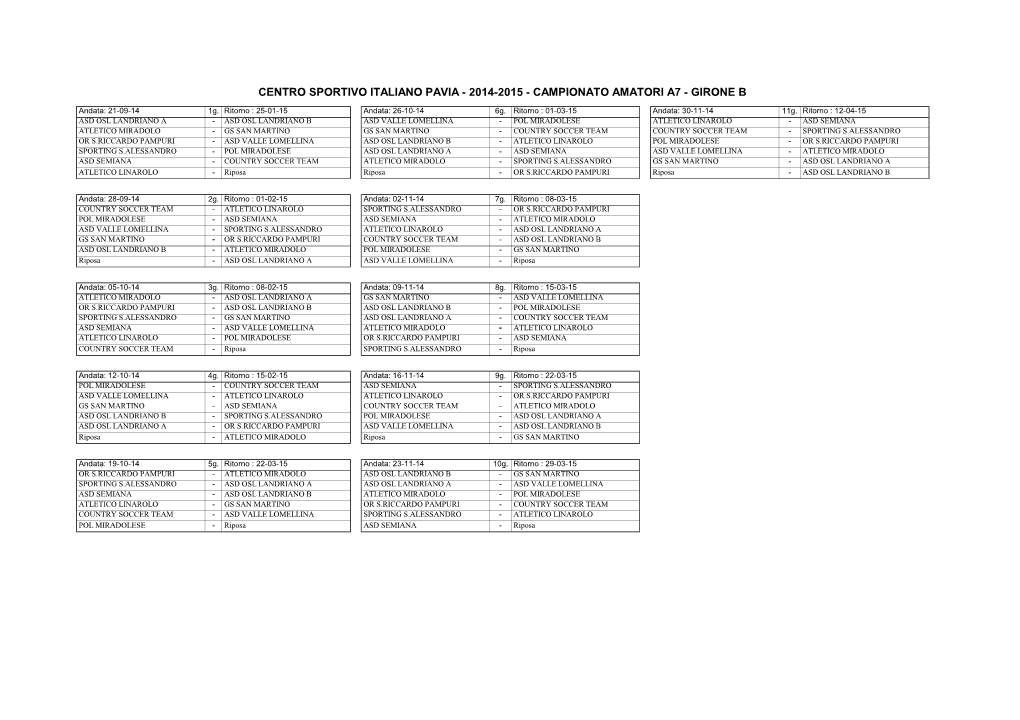 2014-2015 - Campionato Amatori A7 - Girone B