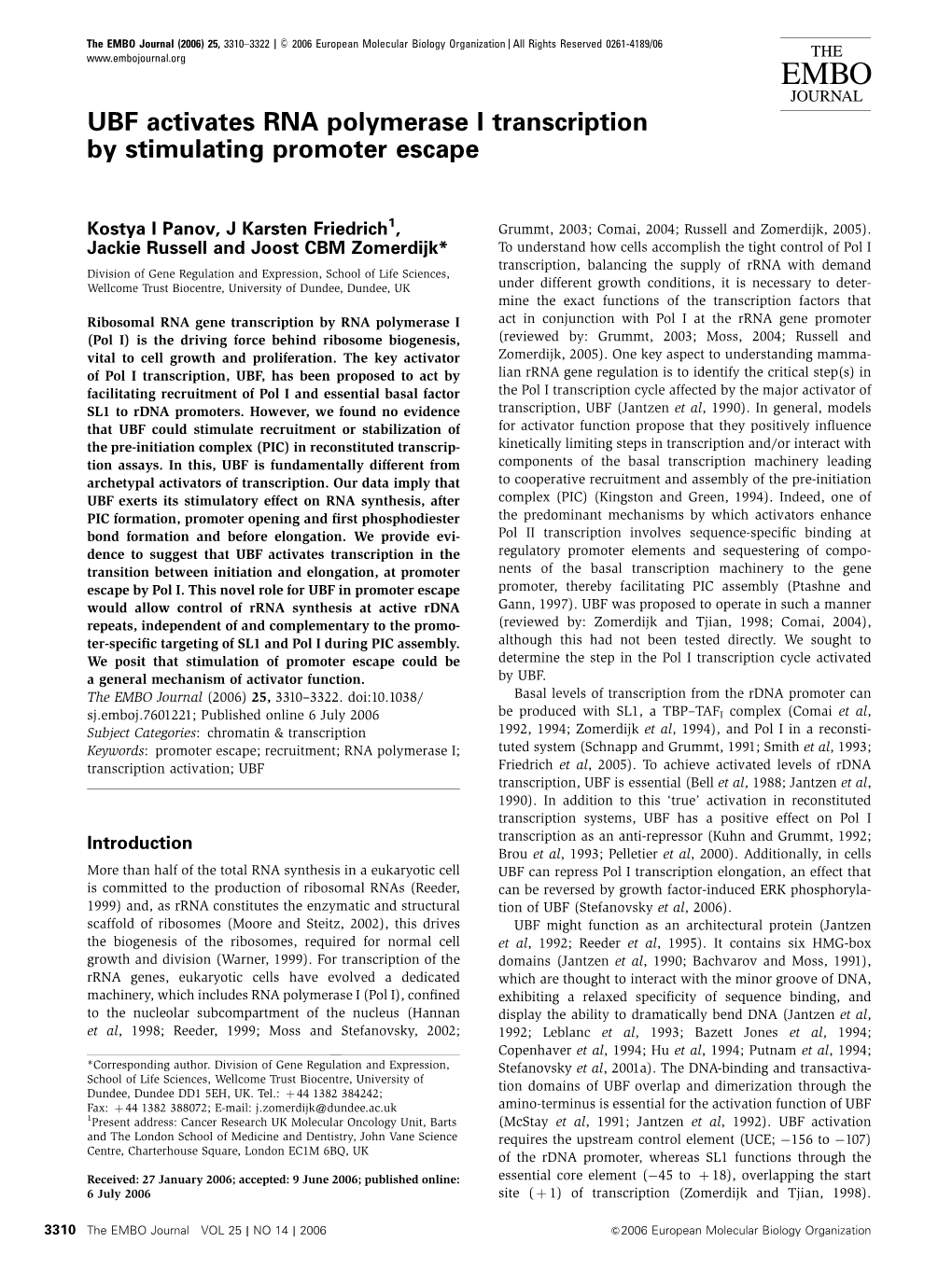 UBF Activates RNA Polymerase I Transcription by Stimulating Promoter Escape