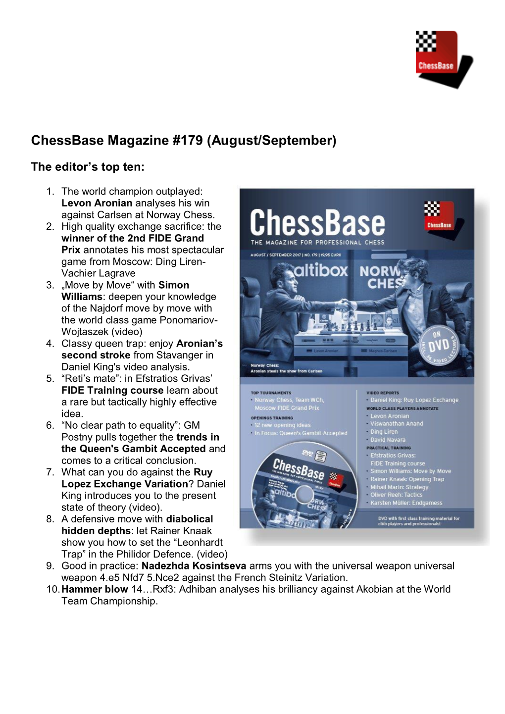 Chessbase Magazine #179 (August/September)