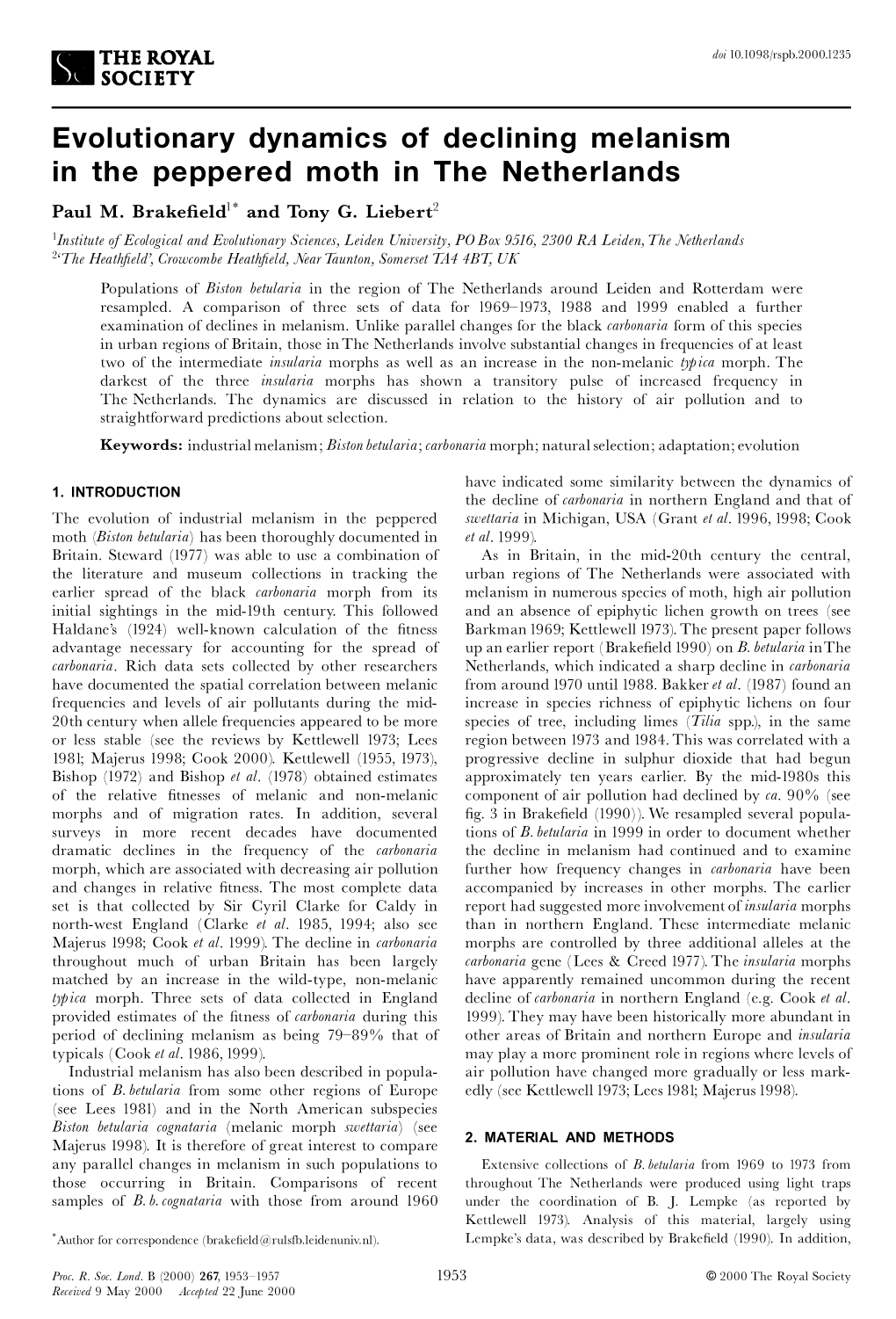 Evolutionary Dynamics of Declining Melanism in the Peppered Moth In