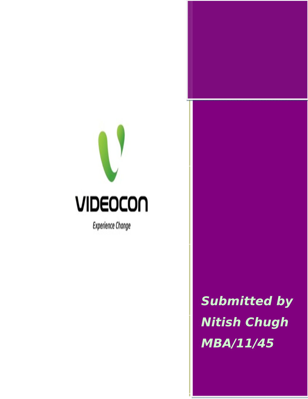 Submitted by Nitish Chugh MBA/11/45 VIDEOCON INDUSTRIES INDIA PVT