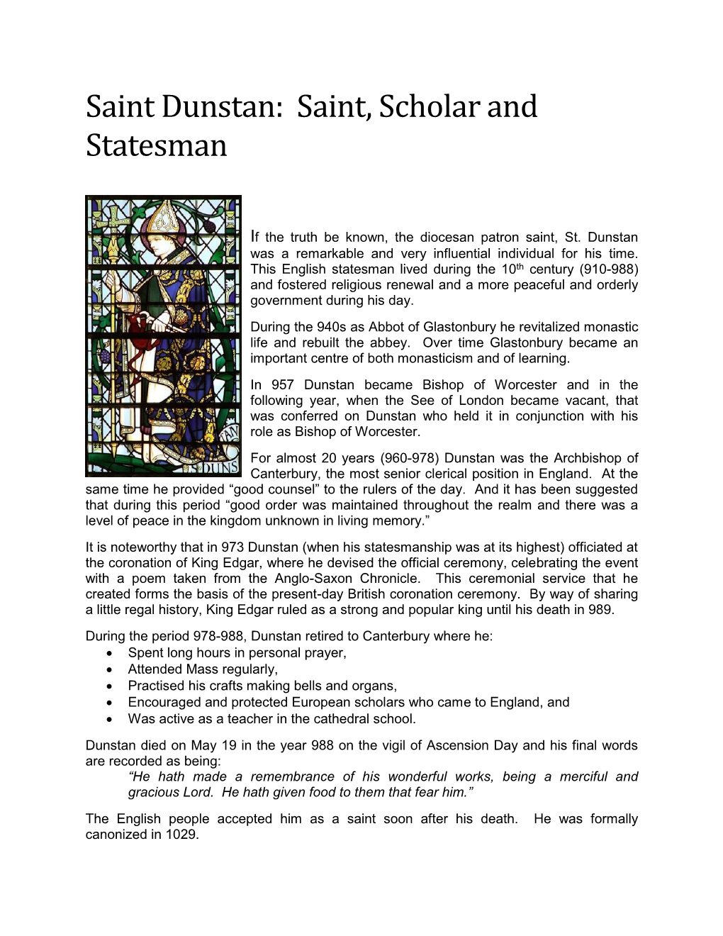 Saint Dunstan: Saint, Scholar and Statesman