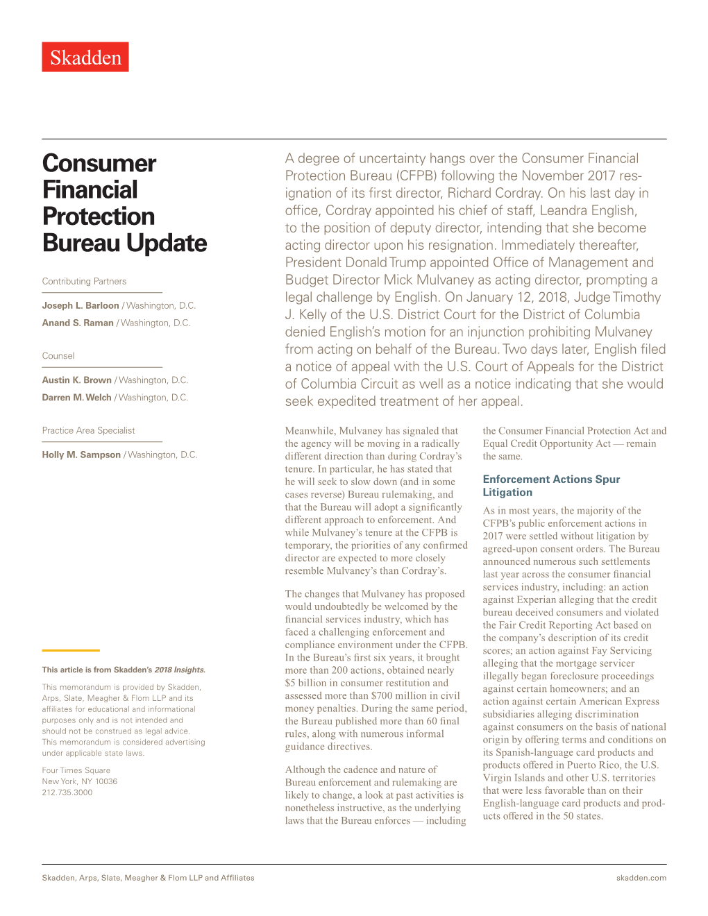 Consumer Financial Protection Bureau Update