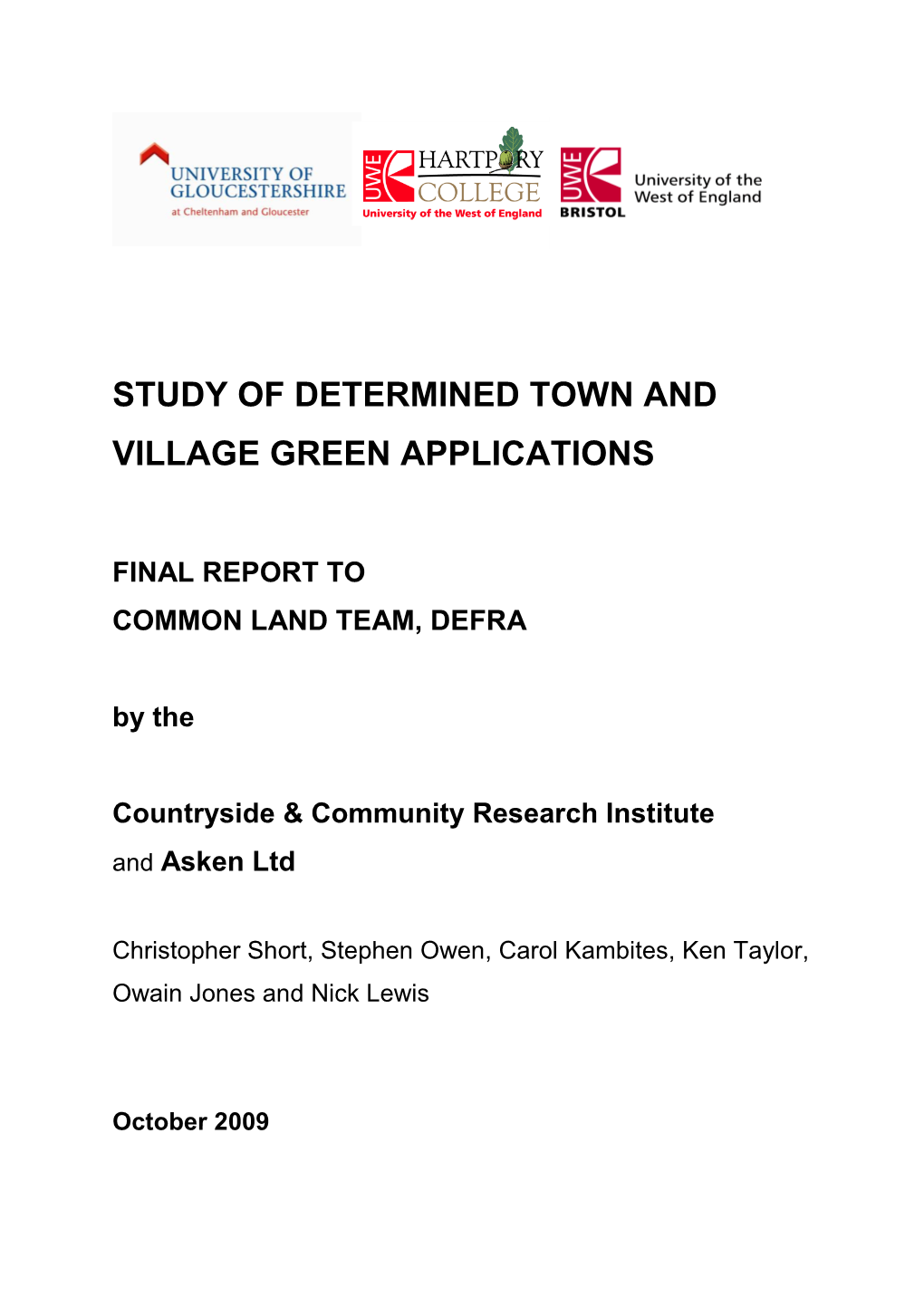 Study of Determined Town and Village Green Applications