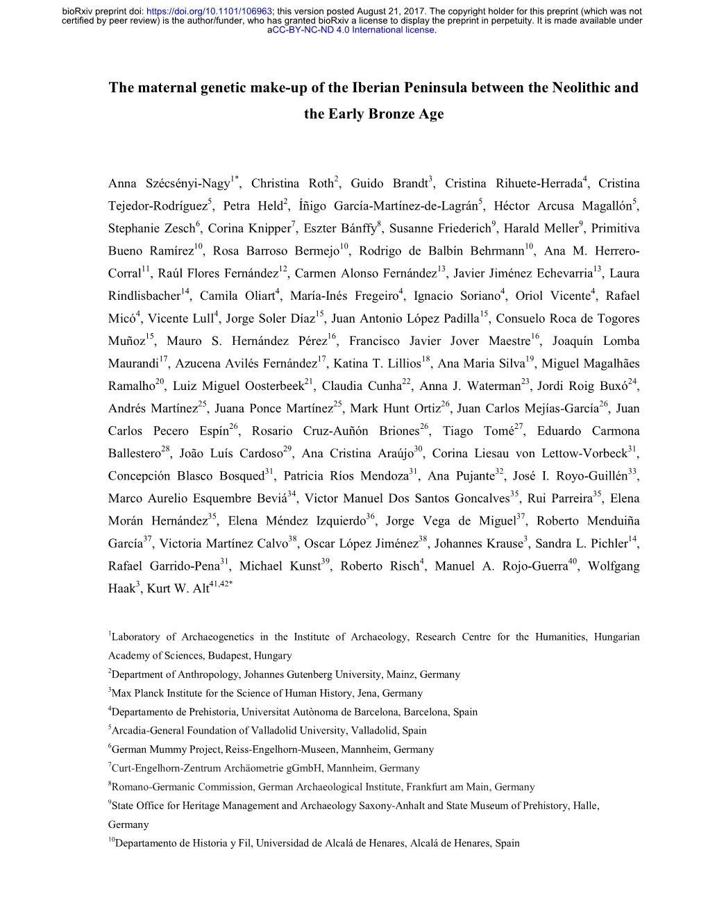 The Maternal Genetic Make-Up of the Iberian Peninsula Between the Neolithic and the Early Bronze Age