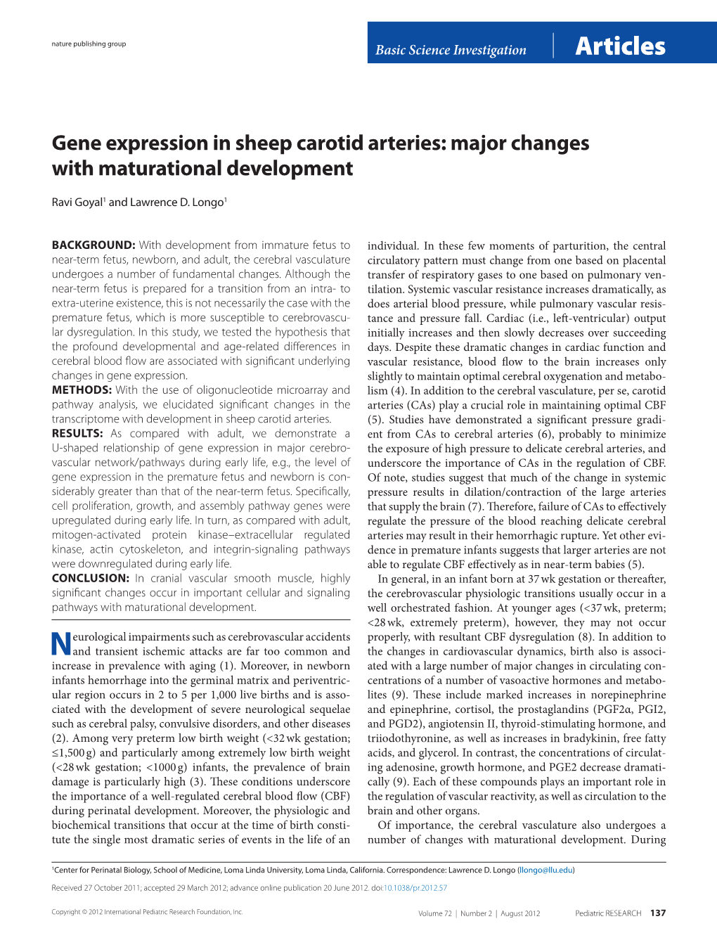 Gene Expression in Sheep Carotid Arteries: Major Changes with Maturational Development