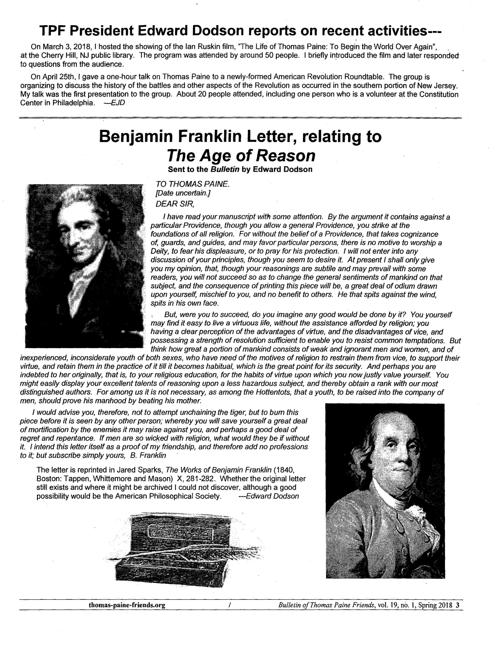 The Age of Reason Sent to the Bulletin by Edward Dodson