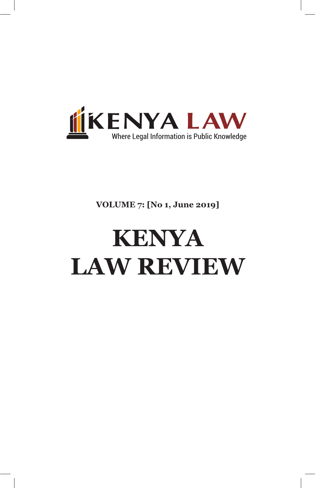 KENYA LAW REVIEW Ii VOLUME 7: [No 1, June 2019]