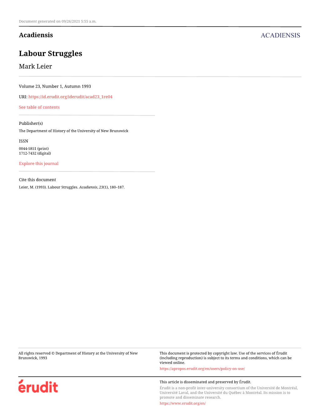 Labour Struggles Mark Leier