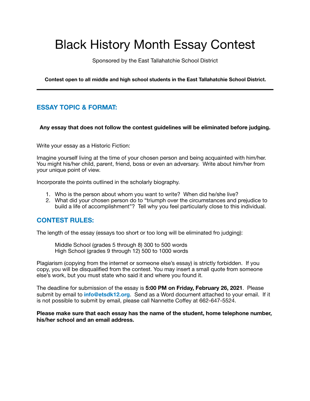 Black History Month Essay Contest