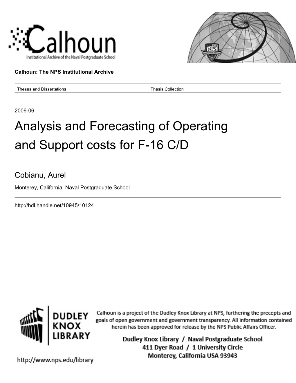 Analysis and Forecasting of Operating and Support Costs for F-16 C/D